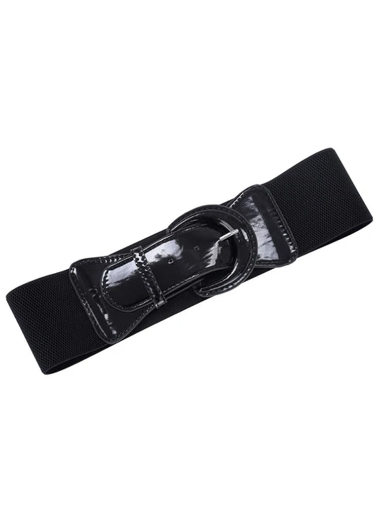 Patent Leather Elastic Buckle Vintage Belt - vintage fashion, retro style