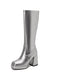 This Patent Leather Round Toe Solid High Heel Boots whispers vintage secrets to those who notice