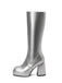 Patent Leather Round Toe Solid High Heel Boots, vintage fashion, retro style, classic design, women, elegant