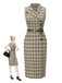 Pea Green 1960s Lapel Buttoned Tartan Dress - vintage dress, retro fashion