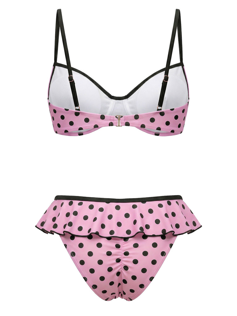 Peach-Pink-1940s-Polka-Dot-Swimsuit, vintage, retro, swimwear