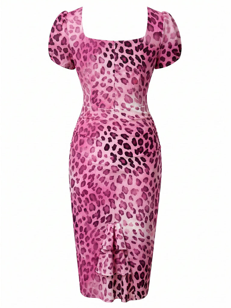 Peach Pink 1960s Leopard Print Swing Dress 3