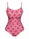Red and white patterned swimsuit on a white background