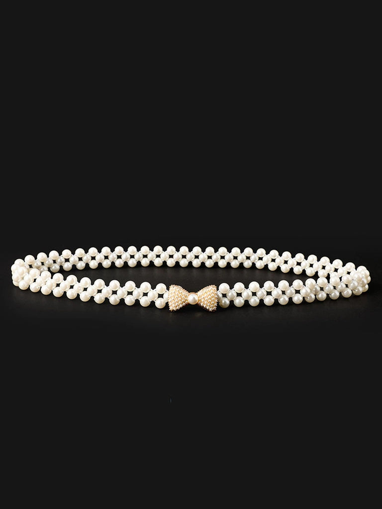 Pearl Beaded Braided Stretch Belt - vintage fashion, retro style