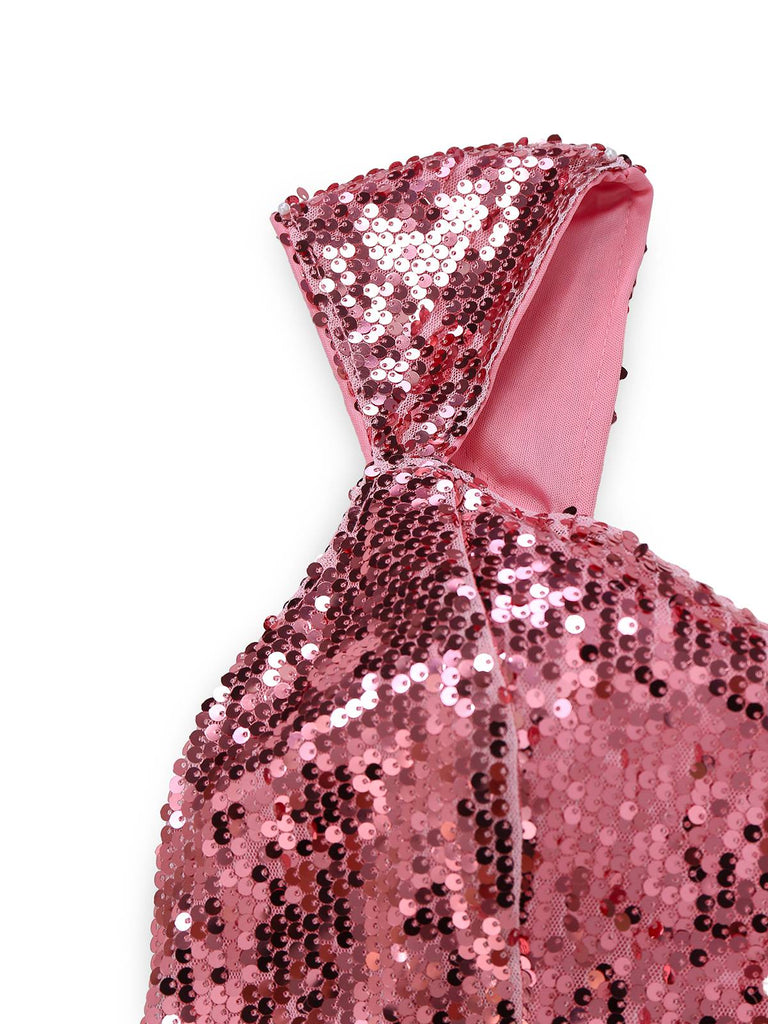 Pink 1920s Sequin Cap-Sleeve High Slit Maxi Dress - vintage dress, retro fashion, Gatsby party