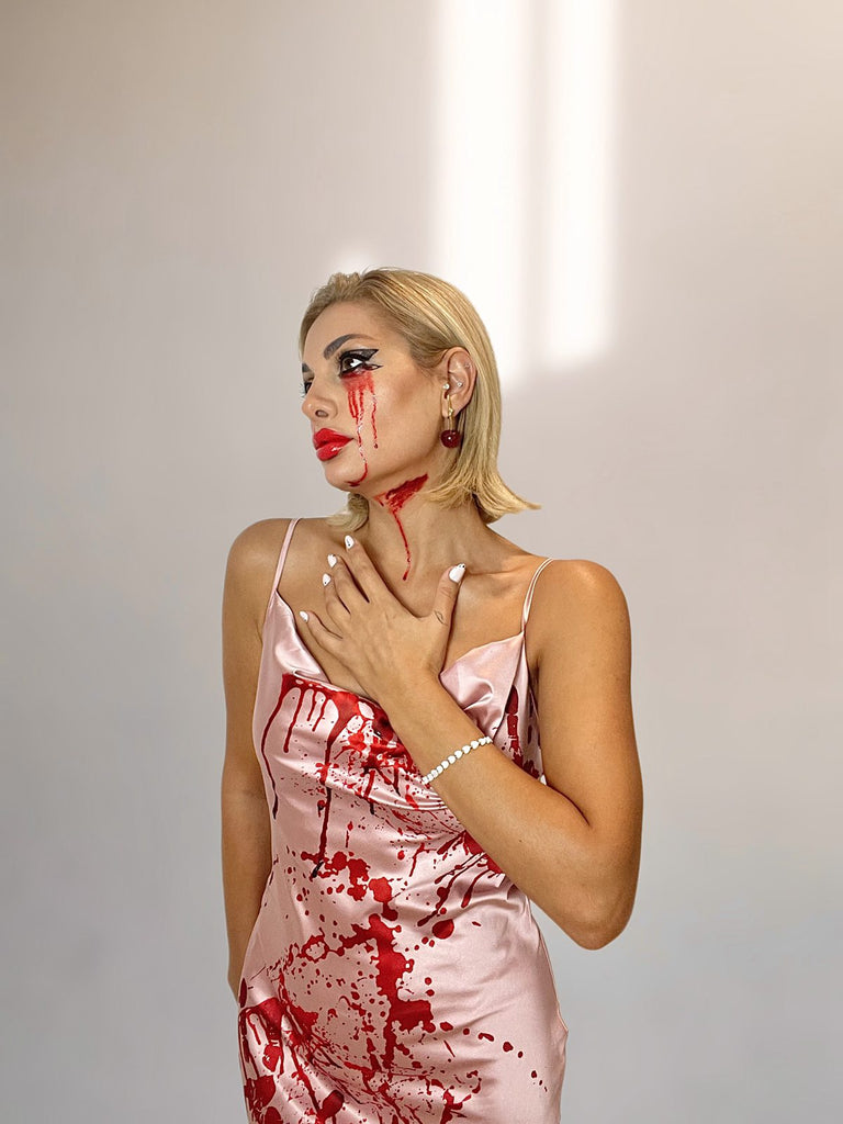 Pink 1930s Halloween Blood Fishtail Dress: timeless style reimagined
