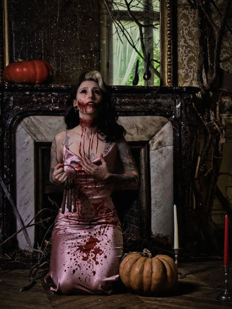 Pink 1930s Halloween Blood Fishtail Dress: timeless style reimagined