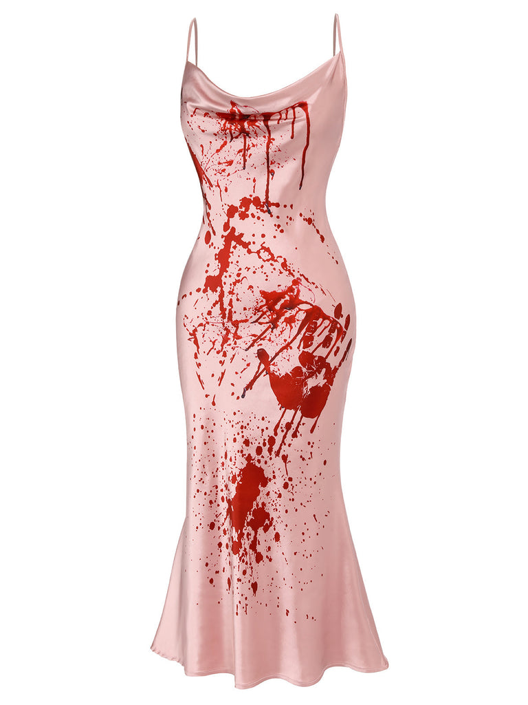 Pink 1930s Halloween Blood Fishtail Dress: timeless style reimagined