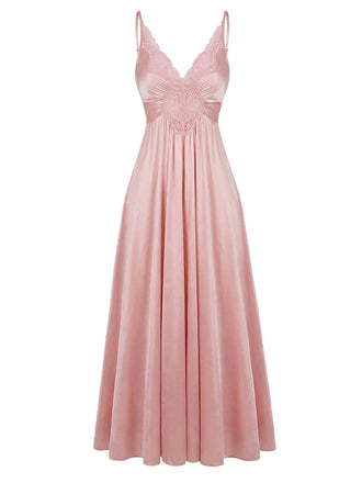 Pink 1930s Lace Satin Solid Nightgown - vintage lingerie, retro nightgown, elegant sleepwear for vintage lovers