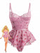 Pink 1930s Slip Roses Bow Lace Sleepwear - vintage nightgown, retro sleepwear