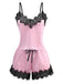 Pink 1930s Strap Strips Lace Pajama Set - vintage fashion, retro style