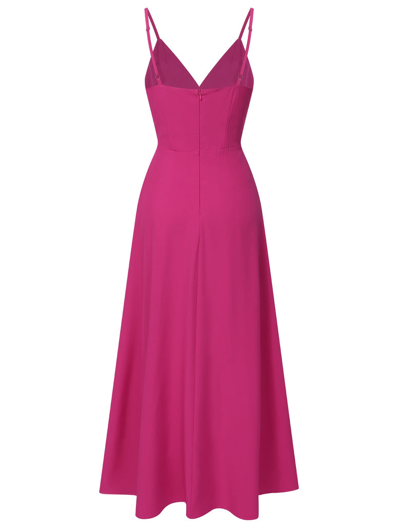 Pink 1930s V-Neck Ruffled Irregular Slit Dress, vintage dress, retro fashion - perfect for women who love vintage and retro fashion