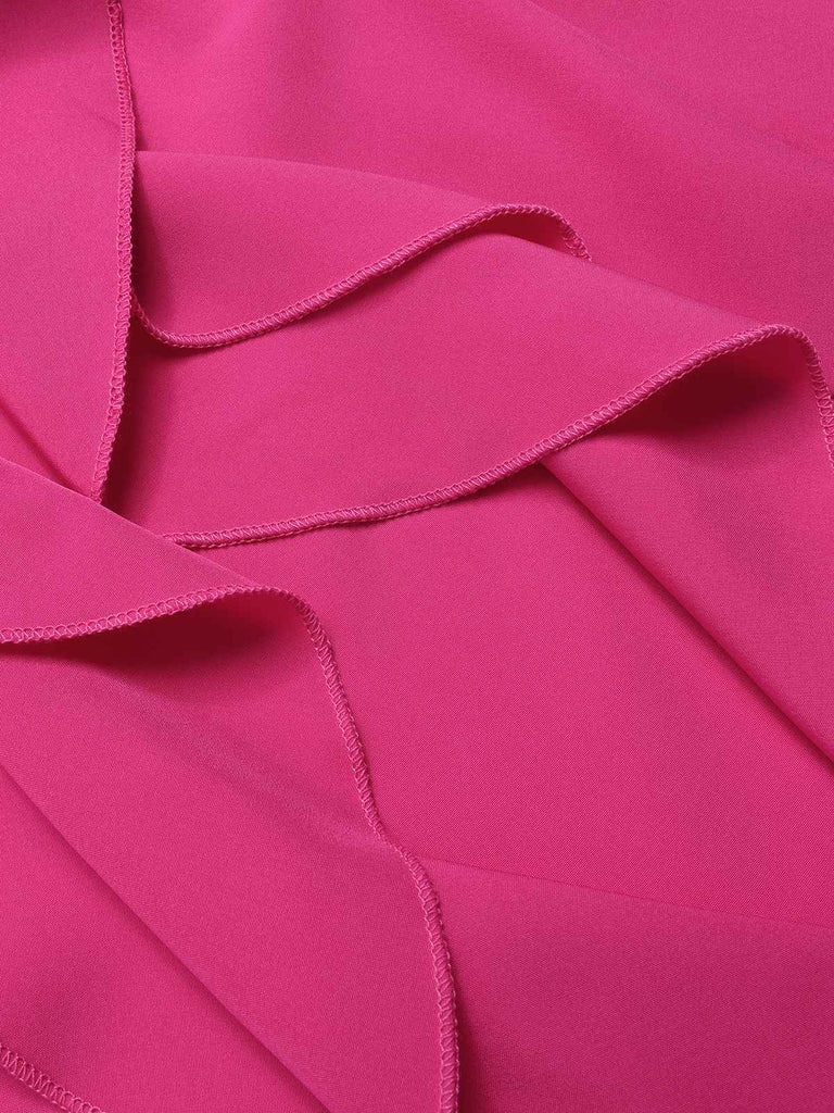 Pink 1930s V-Neck Ruffled Irregular Slit Dress, vintage dress, retro fashion - perfect for women who love vintage and retro fashion