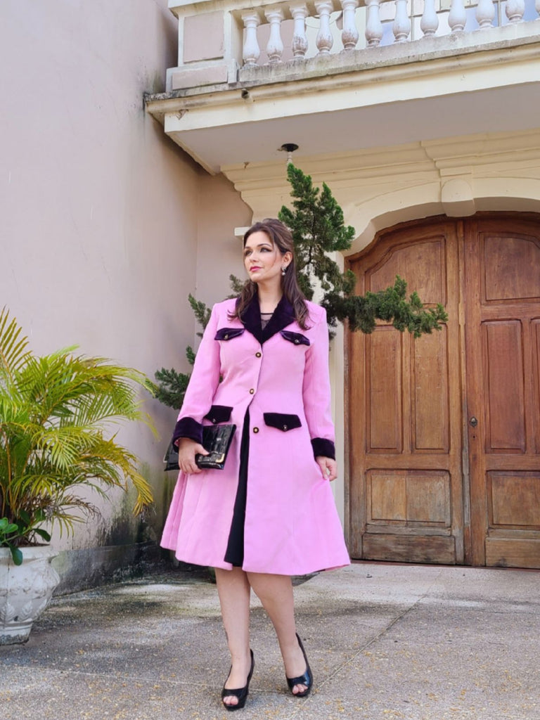 Pink 1930s Velvet Patchwork Button Coat — vintage elegance for the modern woman