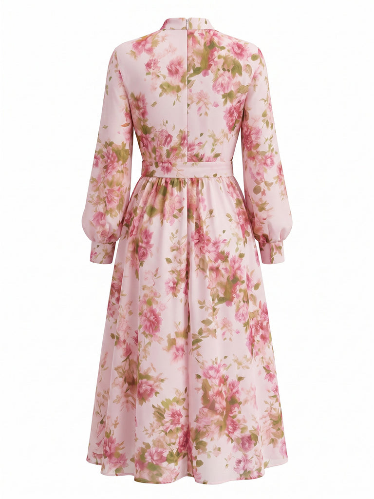 Pink 1950s Floral Belted Vintage Dress 4