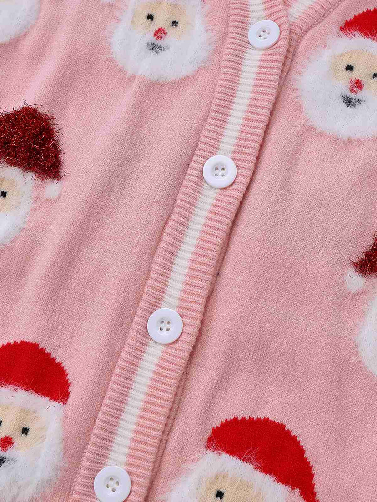 Pink 1940s Christmas Santa Claus Jacquard Cardigan - vintage fashion, retro style