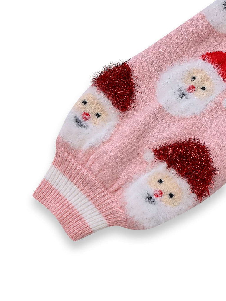 Pink 1940s Christmas Santa Claus Jacquard Cardigan - vintage fashion, retro style