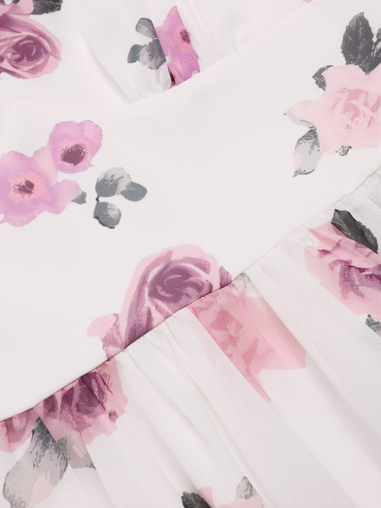 Pink 1940s Deep V-Neck Chiffon Rose Dress — a 1940s silhouette that turns sidewalks into runways