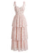 Pink-1940s-Floral-Fishbone-Layered-Tie-Strap-Mesh-Midi-Dress, vintage, retro, dress