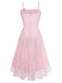 Pink 1940s Floral Lace Spaghetti-Strap Maxi Dress - vintage dress, retro fashion