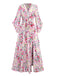 Pink 1940s Flouce Sleeve V-Neck Floral Dress - vintage dress, retro fashion