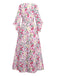 Pink 1940s Flouce Sleeve V-Neck Floral Dress - vintage dress, retro fashion