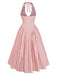 Pink 1940s Gingham V-Neck Sleeveless Flared Maxi Dress | vintage dress, retro fashion, elegant style - perfect for retro fashion enthusiasts