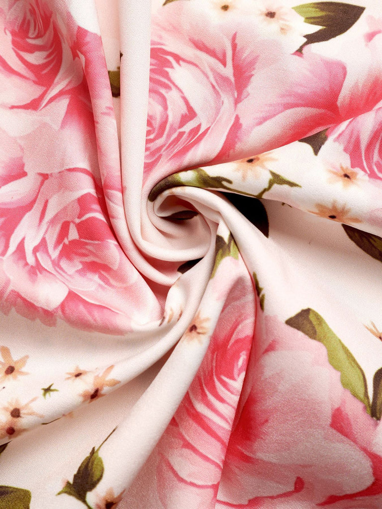 Pink 1940s Halter Print High Waist Dress 7