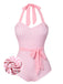 Pink 1940s Plaid Halter One-Piece Swimsuit, vintage swimsuit, pin-up swimwear - perfect for women who love vintage and retro fashion