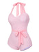 Pink 1940s Plaid Halter One-Piece Swimsuit, vintage swimsuit, pin-up swimwear - perfect for women who love vintage and retro fashion
