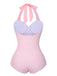 Pink 1940s Plaid Halter One-Piece Swimsuit, vintage swimsuit, pin-up swimwear - perfect for women who love vintage and retro fashion