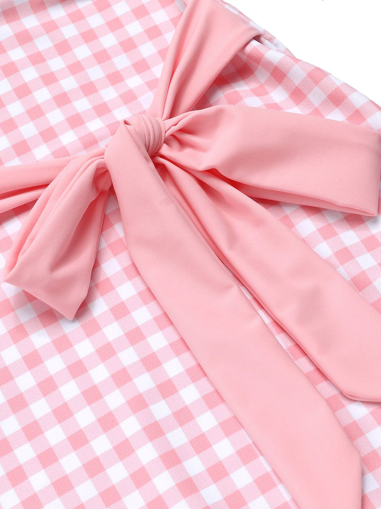Pink 1940s Plaid Halter One-Piece Swimsuit, vintage swimsuit, pin-up swimwear - perfect for women who love vintage and retro fashion