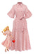 Pink 1940s Plaid Heart Lantern Sleeve Belted Dress - vintage dress, retro fashion
