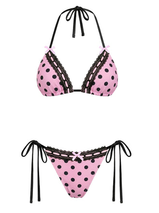Pink 1940s Polka Dot Lace Bikini Set - vintage fashion, retro style