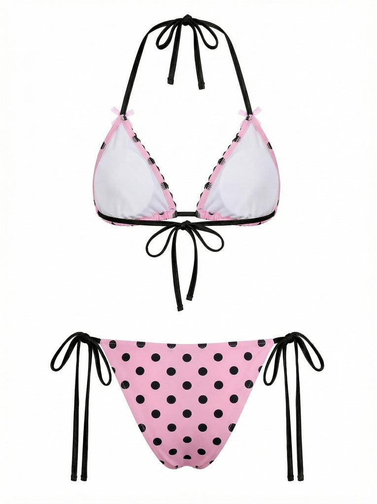 Pink 1940s Polka Dot Lace Bikini Set - vintage fashion, retro style