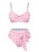 Pink 1940s Spaghetti Strap Plaid Bow Swimsuit, vintage swimsuit, pin-up swimwear - perfect for women who love vintage and retro fashion