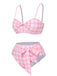 Pink 1940s Spaghetti Strap Plaid Bow Swimsuit, vintage swimsuit, pin-up swimwear - perfect for women who love vintage and retro fashion