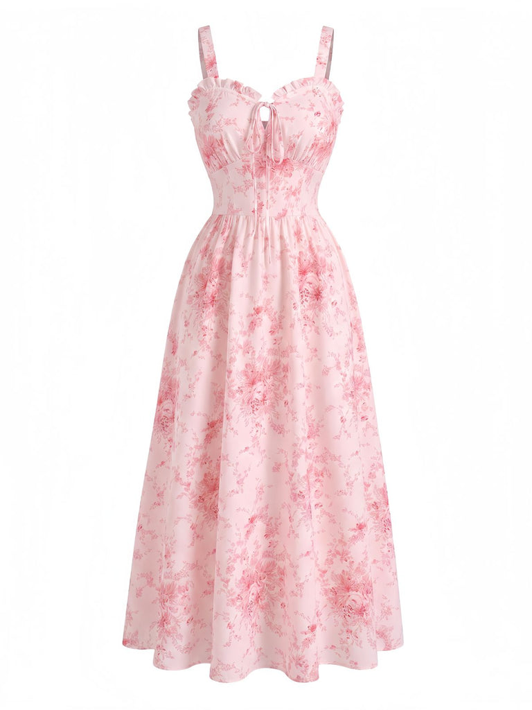 Pink 1940s Square Neck Belted Sweet Holiday Dress, vintage dress, retro fashion - perfect for women who love vintage and retro fashion