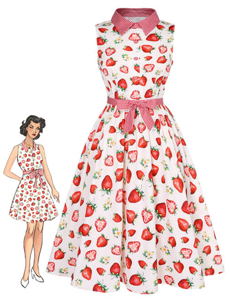 She slips into this Pink 1940s Strawberry Plaid Shirt Collar Dress and suddenly it's a 1940s daydream