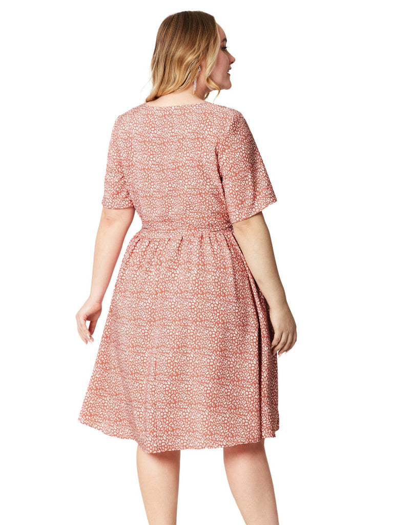 [Plus Size] Pink 1940s V-Neck Floral Pocketed Wrap Dress - vintage dress, retro fashion, floral print for vintage lovers