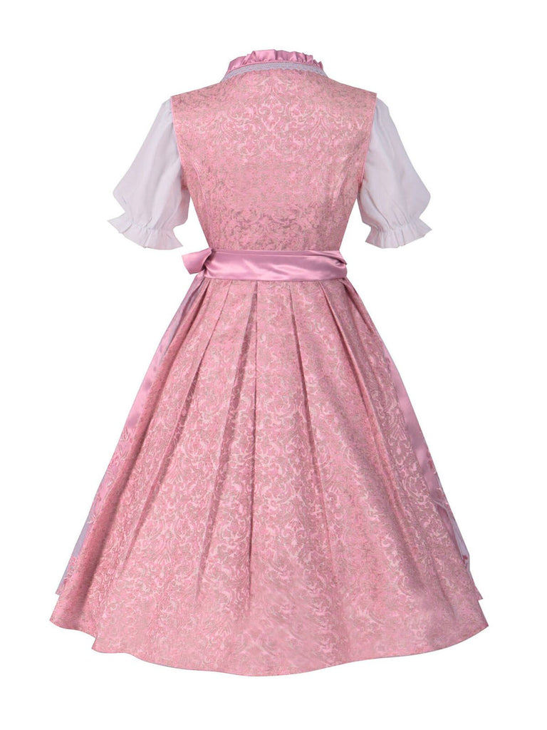 Pink 1950 Embroidered Puff Dress Set - vintage dress, retro fashion, elegant red