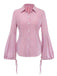 Pink 1950s Bell Sleeve Lace-Up Stripe Blouse - vintage fashion, retro style