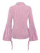 Pink 1950s Bell Sleeve Lace-Up Stripe Blouse - vintage fashion, retro style
