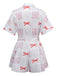 Pink 1950s Bow & Floral Belted Lapel Romper - vintage jumpsuit, retro fashion