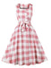 Pink 1950s Button Bow Gingham Plaid Dress - vintage dress, retro fashion, rockabilly
