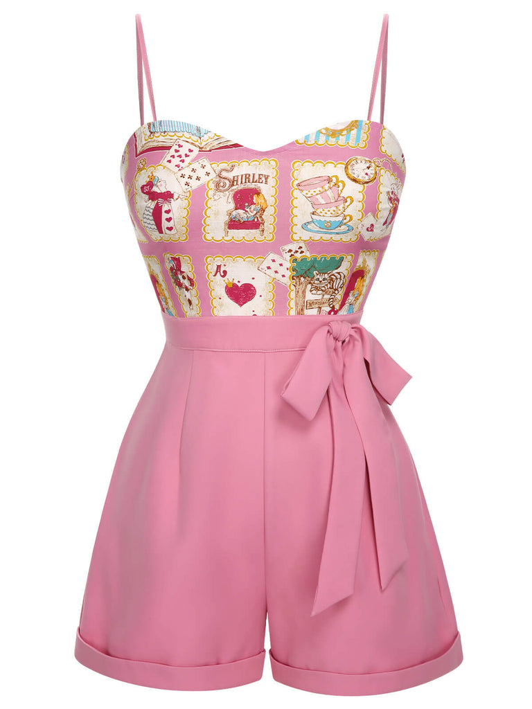 Pink 1950s Cartoon Pattern Spaghetti Strap Romper, vintage romper, retro jumpsuit - perfect for women who love vintage and retro fashion