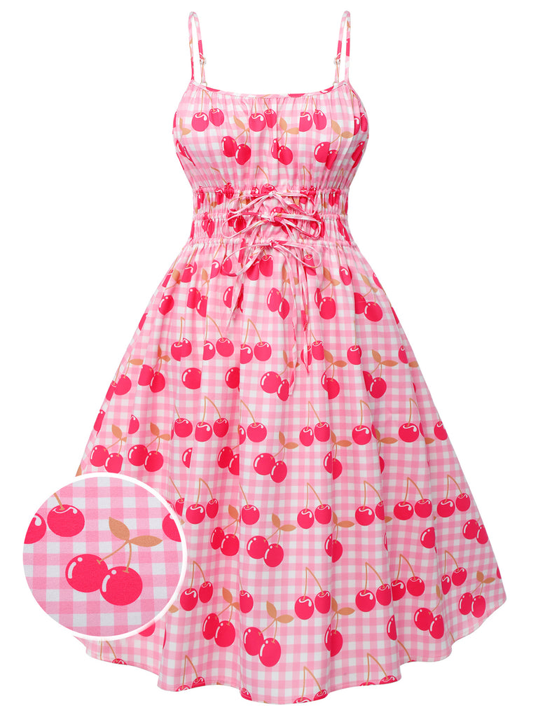 Pink 1950s Cherry Spaghetti Strap Dress, vintage dress, retro fashion, rockabilly, pin-up fashion - perfect for women who love vintage and retro fashion