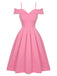 She slips into this Pink 1950s Cold Shoulder Solid Dress and suddenly it's a 1950s daydream