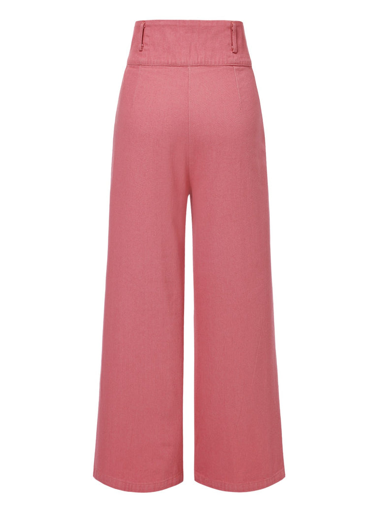 Pink 1950s Cotton Rose Button Pants - vintage fashion, retro style