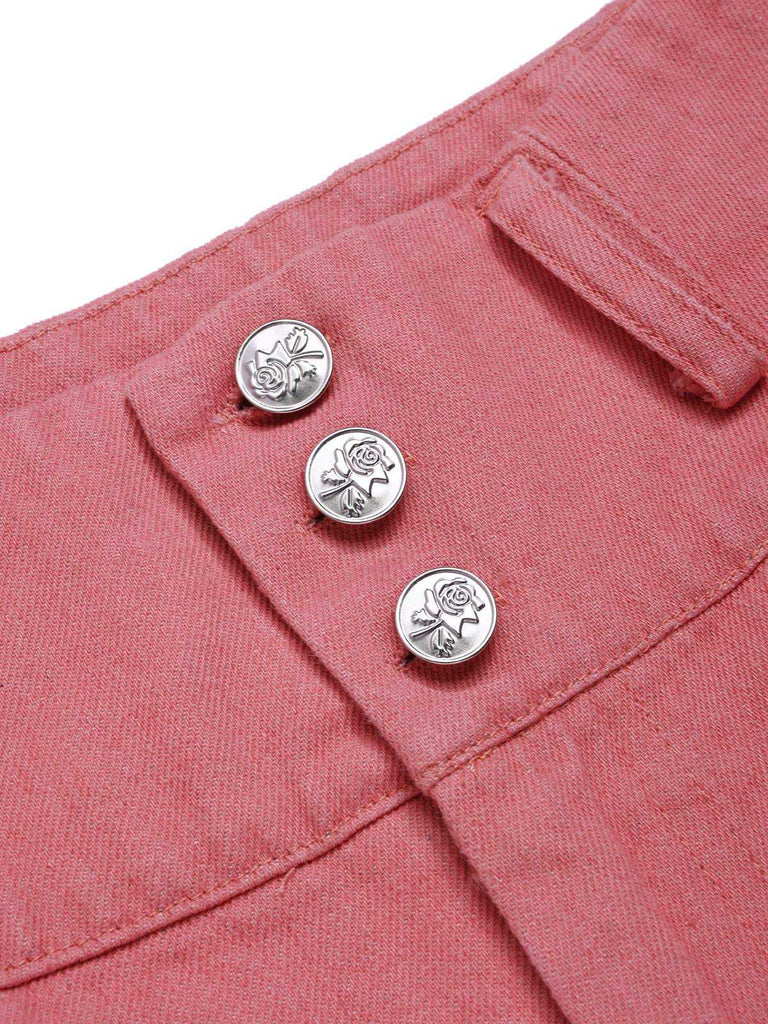 Pink 1950s Cotton Rose Button Pants - vintage fashion, retro style